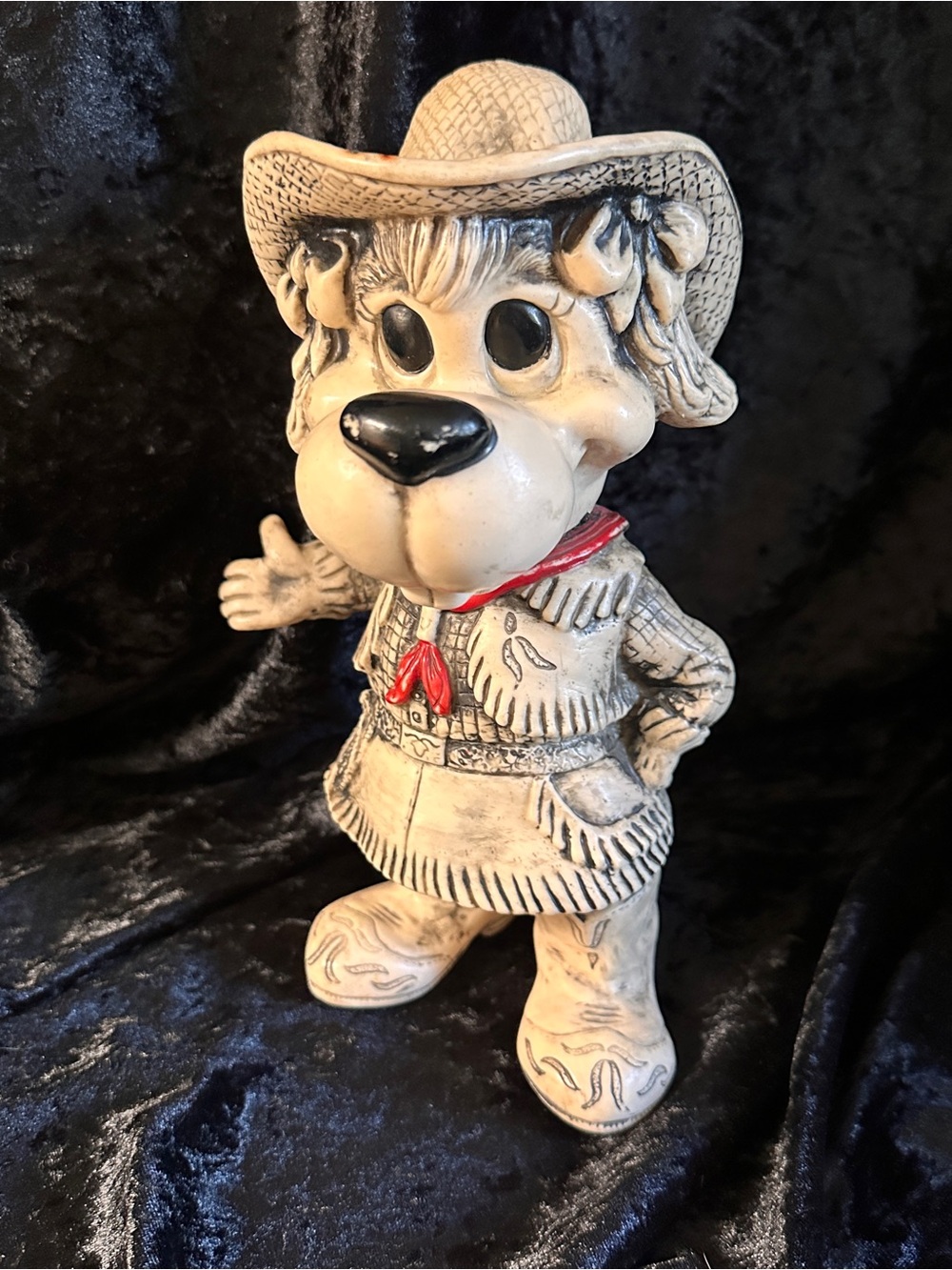 Vintage Cowboy Dog Figurine piggy bank with Red Scarf